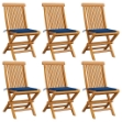 Sedie da Giardino con Cuscini Blu Reale 6 pz Massello di Teak