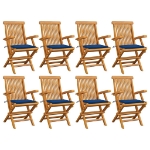 Sedie da Giardino con Cuscini Blu Reale 8pz Legno Massello Teak