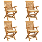 Sedie da Giardino con Cuscini Crema 4 pz Legno Massello di Teak