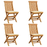 Sedie da Giardino con Cuscini Crema 4 pz Massello di Teak