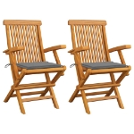 Sedie da Giardino con Cuscini Grigi 2pz Legno Massello di Teak