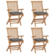 Sedie da Giardino con Cuscini Grigi 4 pz Legno Massello di Teak