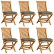 Sedie da Giardino con Cuscini Grigi 6 pz in Massello di Teak