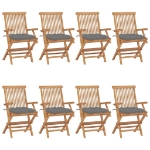 Sedie da Giardino con Cuscini Grigi 8pz Legno Massello di Teak