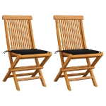 Sedie da Giardino con Cuscini Neri 2 pz in Massello di Teak