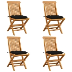 Sedie da Giardino con Cuscini Neri 4 pz Massello di Teak