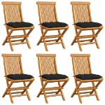 Sedie da Giardino con Cuscini Neri 6 pz in Massello di Teak