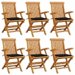 Sedie da Giardino con Cuscini Neri 6 pz Legno Massello di Teak