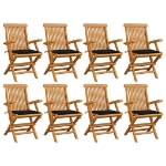 Sedie da Giardino con Cuscini Neri 8 pz Legno Massello di Teak