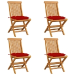 Sedie da Giardino con Cuscini Rossi 4 pz Massello di Teak