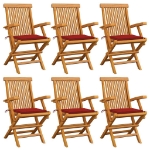 Sedie da Giardino con Cuscini Rossi 6pz Legno Massello di Teak