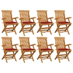 Sedie da Giardino con Cuscini Rossi 8pz Legno Massello di Teak