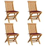 Sedie da Giardino con Cuscini Rosso Vino 4 pz Massello di Teak
