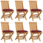 Sedie da Giardino con Cuscini Rosso Vino 6 pz Massello di Teak