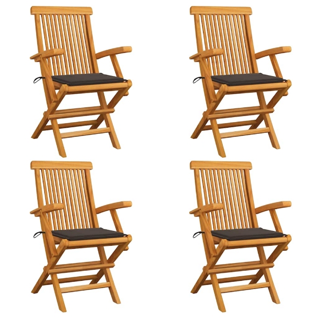 Sedie da Giardino con Cuscini Tortora 4 pz Legno Massello Teak