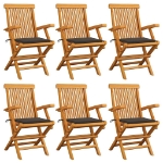 Sedie da Giardino con Cuscini Tortora 6 pz Legno Massello Teak
