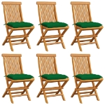 Sedie da Giardino con Cuscini Verdi 6 pz in Massello di Teak