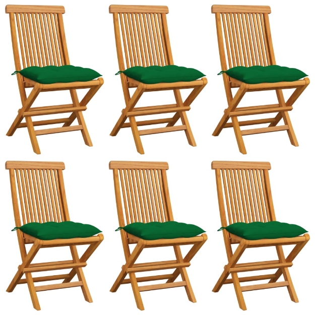 Sedie da Giardino con Cuscini Verdi 6 pz in Massello di Teak