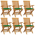 Sedie da Giardino con Cuscini Verdi 6 pz Legno Massello di Teak