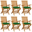 Sedie da Giardino con Cuscini Verdi 6 pz Legno Massello di Teak