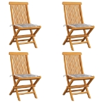 Sedie da Giardino Cuscini Grigi a Quadri 4 pz Massello di Teak