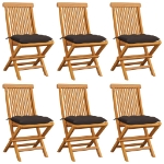 Sedie da Giardino Cuscini Grigio Talpa 6 pz in Massello di Teak