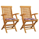 Sedie da Giardino Cuscini Motivo Quadri Rosso 2pz Massello Teak