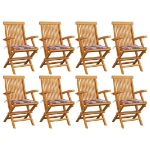 Sedie da Giardino Cuscini Motivo Quadri Rosso 8pz Massello Teak