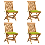 Sedie da Giardino Cuscini Verde Brillante 4 pz Massello di Teak