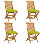 Sedie da Giardino Cuscini Verde Brillante 4 pz Massello di Teak