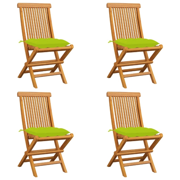 Sedie da Giardino Cuscini Verde Brillante 4 pz Massello di Teak