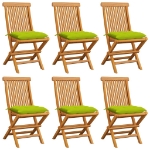 Sedie da Giardino Cuscini Verde Brillante 6 pz Massello di Teak