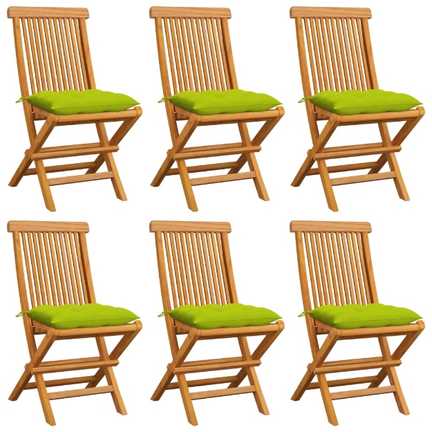 Sedie da Giardino Cuscini Verde Brillante 6 pz Massello di Teak