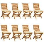 Sedie da Giardino e Cuscini Bianco Crema 8 pz Massello di Teak