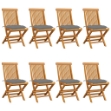 Sedie da Giardino e Cuscini Grigi 8 pz Massello di Teak