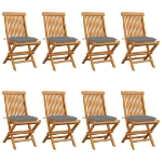 Sedie da Giardino e Cuscini Grigi 8 pz Massello di Teak