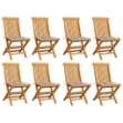 Sedie da Giardino e Cuscini Grigi a Quadri 8 pz Massello Teak