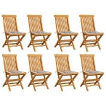 Sedie da Giardino e Cuscini Grigi a Quadri 8 pz Massello Teak