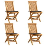 Sedie da Giardino e Cuscini Grigio Talpa 4 pz Massello di Teak