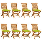 Sedie da Giardino e Cuscini Verde Brillante 8 pz Massello Teak