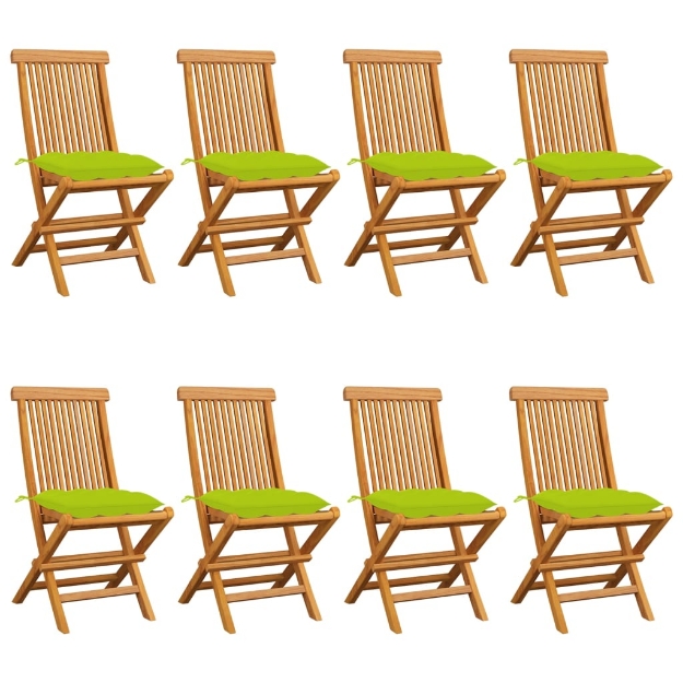 Sedie da Giardino e Cuscini Verde Brillante 8 pz Massello Teak