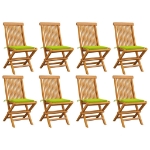 Sedie da Giardino e Cuscini Verde Brillante 8 pz Massello Teak