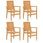 Sedie da Giardino Impilabili 4 pz 56,5x57,5x91 cm Massello Teak