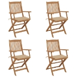 Sedie da Giardino Pieghevoli 4 pz con Cuscini Massello Acacia