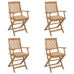 Sedie da Giardino Pieghevoli 4 pz con Cuscini Massello Acacia