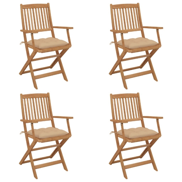 Sedie da Giardino Pieghevoli 4 pz con Cuscini Massello Acacia