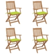 Sedie da Giardino Pieghevoli 4 pz con Cuscini Massello Acacia