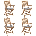 Sedie da Giardino Pieghevoli 4 pz con Cuscini Massello Acacia