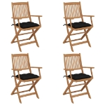 Sedie da Giardino Pieghevoli 4 pz con Cuscini Massello d'Acacia