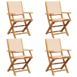 Sedie da Giardino Pieghevoli 4pz Beige Tessuto e Legno Massello